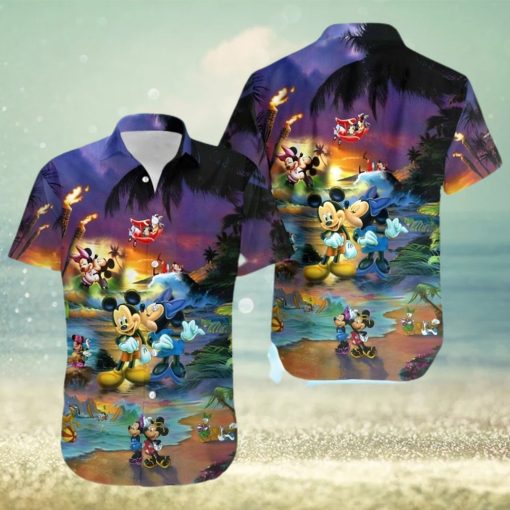 Mickey And Minnie Mouse Sunset Beach Disney Full Printing Hawaiian Shirt