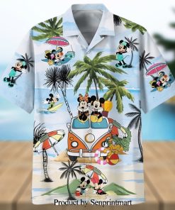 Mickey And Minnie Summer Car Trip Full Printing Hawaiian Shirt