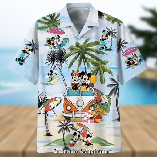 Mickey And Minnie Summer Car Trip Full Printing Hawaiian Shirt