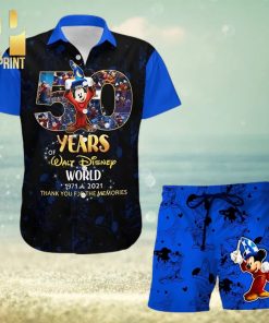 Mickey Fantasia 50th Anniversary Glitter Disney Castle Full Printing Combo Hawaiian Shirt And Beach Shorts – Black Blue