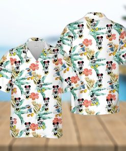 Mickey Minnie And Donald Vacation Disney Cartoon Graphics Tropical Hibiscus Full Printing Hawaiian Shirt – White