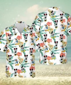 Mickey Minnie And Donald Vacation Disney Cartoon Graphics Tropical Hibiscus Full Printing Hawaiian Shirt – White