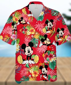 Mickey Mouse Disney Pineapple Hibiscus Full Printing Hawaiian Shirt – Red