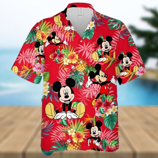 Mickey Mouse Disney Pineapple Hibiscus Full Printing Hawaiian Shirt – Red