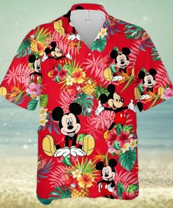 Mickey Mouse Disney Pineapple Hibiscus Full Printing Hawaiian Shirt – Red