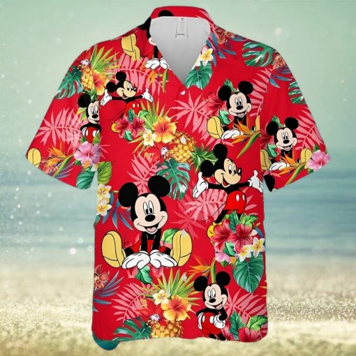 Mickey Mouse Disney Pineapple Hibiscus Full Printing Hawaiian Shirt – Red