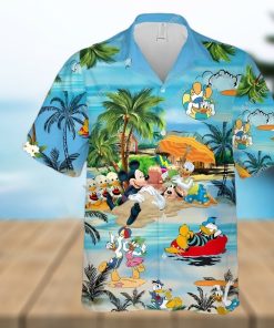 Mickey Mouse Donald Daisy Duck Goofy Dog At The Beach Disney Full Printing Hawaiian Shirt – Blue