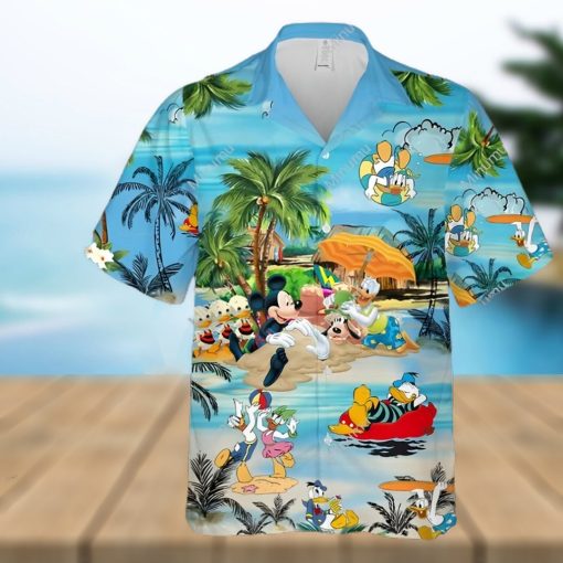 Mickey Mouse Donald Daisy Duck Goofy Dog At The Beach Disney Full Printing Hawaiian Shirt – Blue