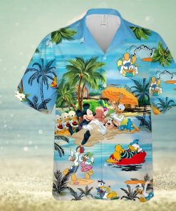 Mickey Mouse Donald Daisy Duck Goofy Dog At The Beach Disney Full Printing Hawaiian Shirt – Blue