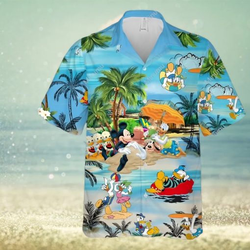 Mickey Mouse Donald Daisy Duck Goofy Dog At The Beach Disney Full Printing Hawaiian Shirt – Blue