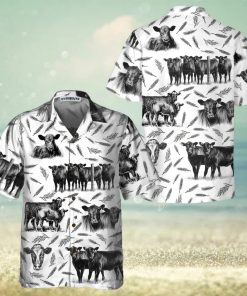 Monochrome Black Angus And Wheat Pattern Cow Hawaiian Shirt, Funny Hawaiian Shirt With Cows