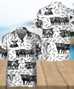 Monochrome Black Angus And Wheat Pattern Cow Hawaiian Shirt, Funny Hawaiian Shirt With Cows