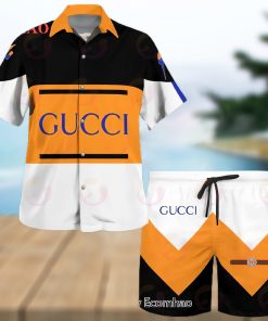 NEW Gucci Black White Orange Hot Summer 2023 Hawaiian Shirt & Beach Shorts