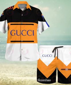 NEW Gucci Black White Orange Hot Summer 2023 Hawaiian Shirt & Beach Shorts