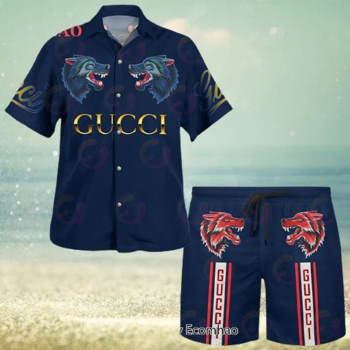 NEW Gucci Wolves Hawaiian Shirt & Beach Shorts