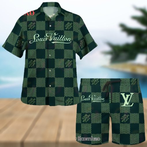 NEW Louis Vuitton Paris Green Color Hawaiian Shirt & Beach Shorts