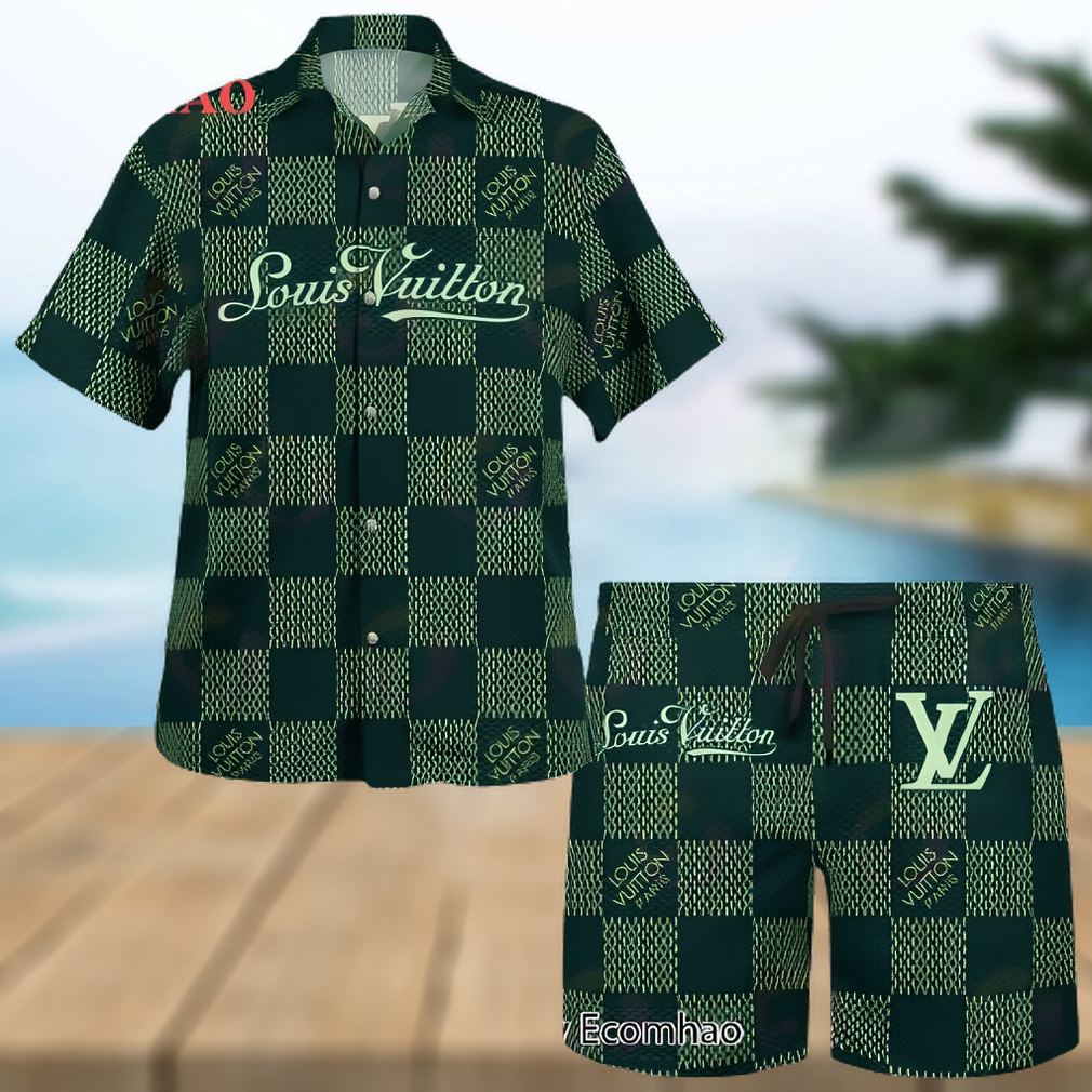 NEW Louis Vuitton Paris Green Color Hawaiian Shirt & Beach Shorts - Limotees