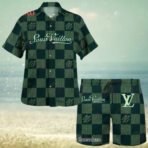 NEW Louis Vuitton Paris Green Color Hawaiian Shirt & Beach Shorts