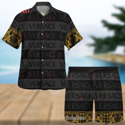 NEW Versace Black Color Hawaiian Shirt & Beach Shorts