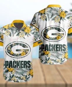 NFL Green Bay Packers Special Hawaiian Design With Flowers And Big Logo Button Shirt