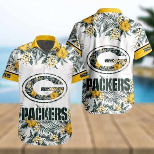 NFL Green Bay Packers Special Hawaiian Design With Flowers And Big Logo Button Shirt