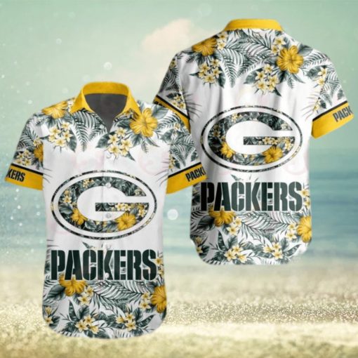 NFL Green Bay Packers Special Hawaiian Design With Flowers And Big Logo Button Shirt