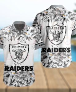 NFL Las Vegas Raiders Special Hawaiian Design With Flowers And Big Logo Button Shirt