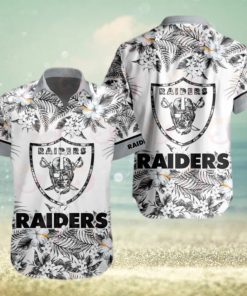 NFL Las Vegas Raiders Special Hawaiian Design With Flowers And Big Logo Button Shirt