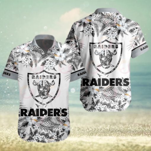 NFL Las Vegas Raiders Special Hawaiian Design With Flowers And Big Logo Button Shirt