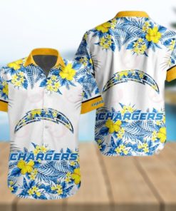 NFL Los Angeles Chargers Special Hawaiian Design With Flowers And Big Logo Button Shirt