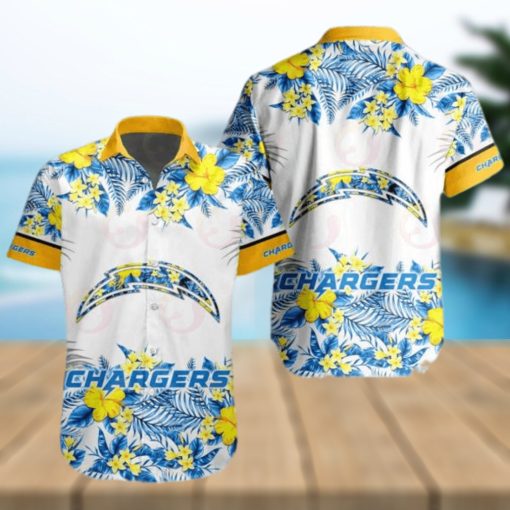 NFL Los Angeles Chargers Special Hawaiian Design With Flowers And Big Logo Button Shirt