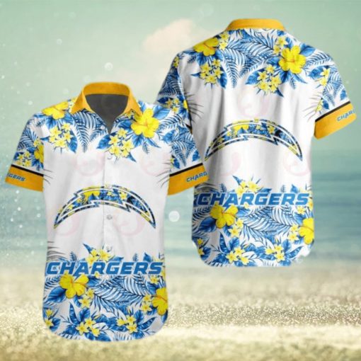 NFL Los Angeles Chargers Special Hawaiian Design With Flowers And Big Logo Button Shirt