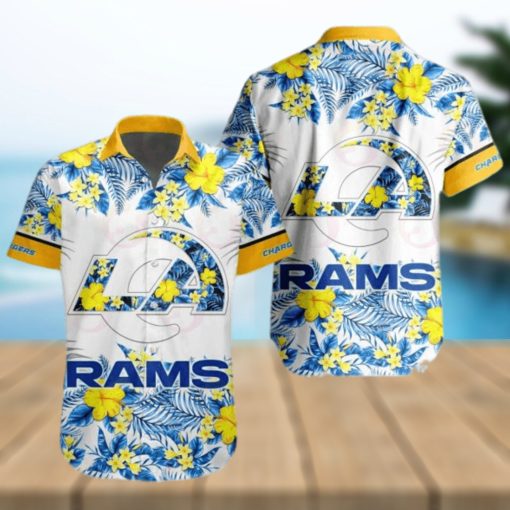 NFL Los Angeles Rams Special Hawaiian Design With Flowers And Big Logo Button Shirt