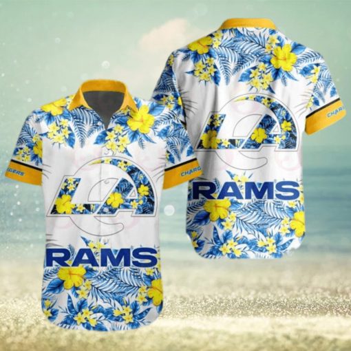 NFL Los Angeles Rams Special Hawaiian Design With Flowers And Big Logo Button Shirt