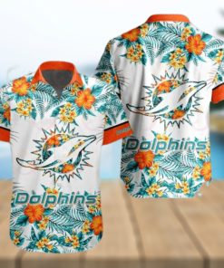 NFL Miami Dolphins Special Hawaiian Design With Flowers And Big Logo Button Shirt