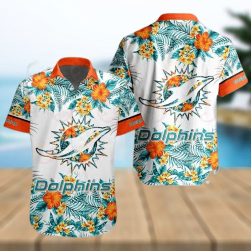 NFL Miami Dolphins Special Hawaiian Design With Flowers And Big Logo Button Shirt