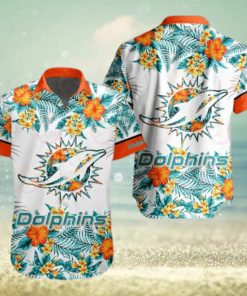 NFL Miami Dolphins Special Hawaiian Design With Flowers And Big Logo Button Shirt