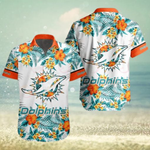 NFL Miami Dolphins Special Hawaiian Design With Flowers And Big Logo Button Shirt