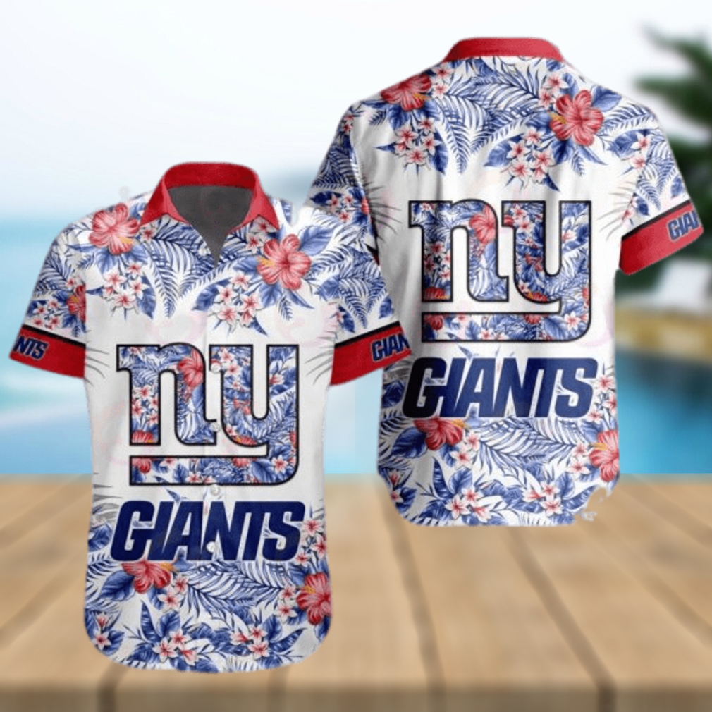 NFL New York Giants Special Hawaiian Design With Flowers And Big Logo Button Shirt NFL New York Giants Special Hawaiian Design With Flowers And Big Logo Button Shirt