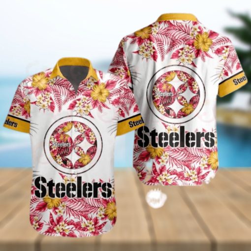 NFL Pittsburgh Steelers Special Hawaiian Design With Flowers And Big Logo Button Shirt