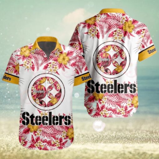 NFL Pittsburgh Steelers Special Hawaiian Design With Flowers And Big Logo Button Shirt