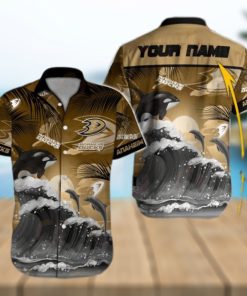 NHL Anaheim Ducks Special Hawaiian Design With Dolphins And Waves Button Shirt