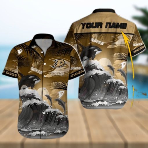 NHL Anaheim Ducks Special Hawaiian Design With Dolphins And Waves Button Shirt