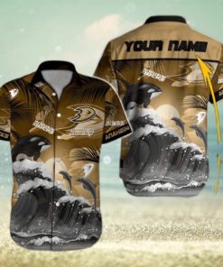 NHL Anaheim Ducks Special Hawaiian Design With Dolphins And Waves Button Shirt