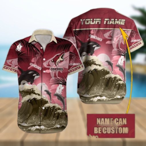 NHL Arizona Coyotes Special Hawaiian Design With Dolphins And Waves Button Shirt