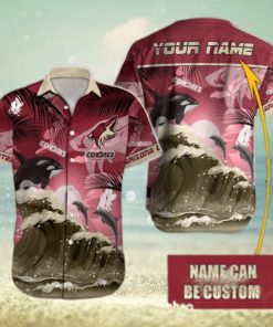 NHL Arizona Coyotes Special Hawaiian Design With Dolphins And Waves Button Shirt