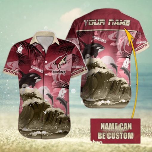 NHL Arizona Coyotes Special Hawaiian Design With Dolphins And Waves Button Shirt