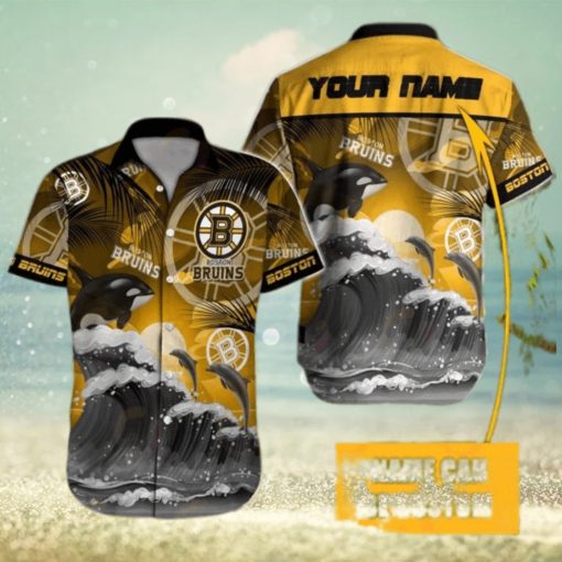 NHL Boston Bruins Special Hawaiian Design With Dolphins And Waves Button Shirt