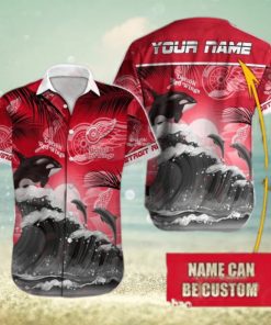 NHL Detroit Red Wings Special Hawaiian Design With Dolphins And Waves Button Shirt