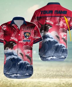 NHL Florida Panthers Special Hawaiian Design With Dolphins And Waves Button Shirt